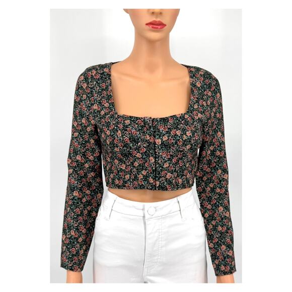 Zara Top Womens Small Corset Bustier Cropped Rose Floral Print Cottagecore Boho - Picture 16 of 16